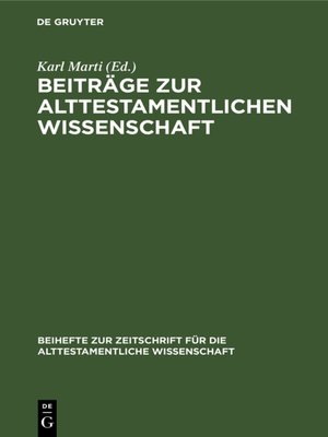 cover image of Beiträge zur alttestamentlichen Wissenschaft